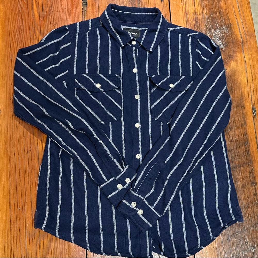 Marmot Flannel, Navy & White Stripe, Women's Small